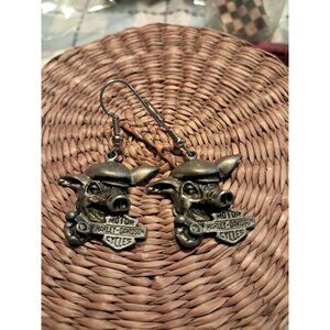 Harley Davidson Silver Tone Eagle Head Dangle Earrings